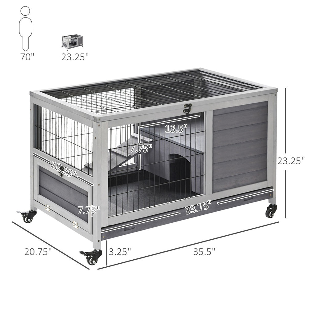 Indoor Rabbit Enclosure with Elevated Habitat and Wheels – view 8