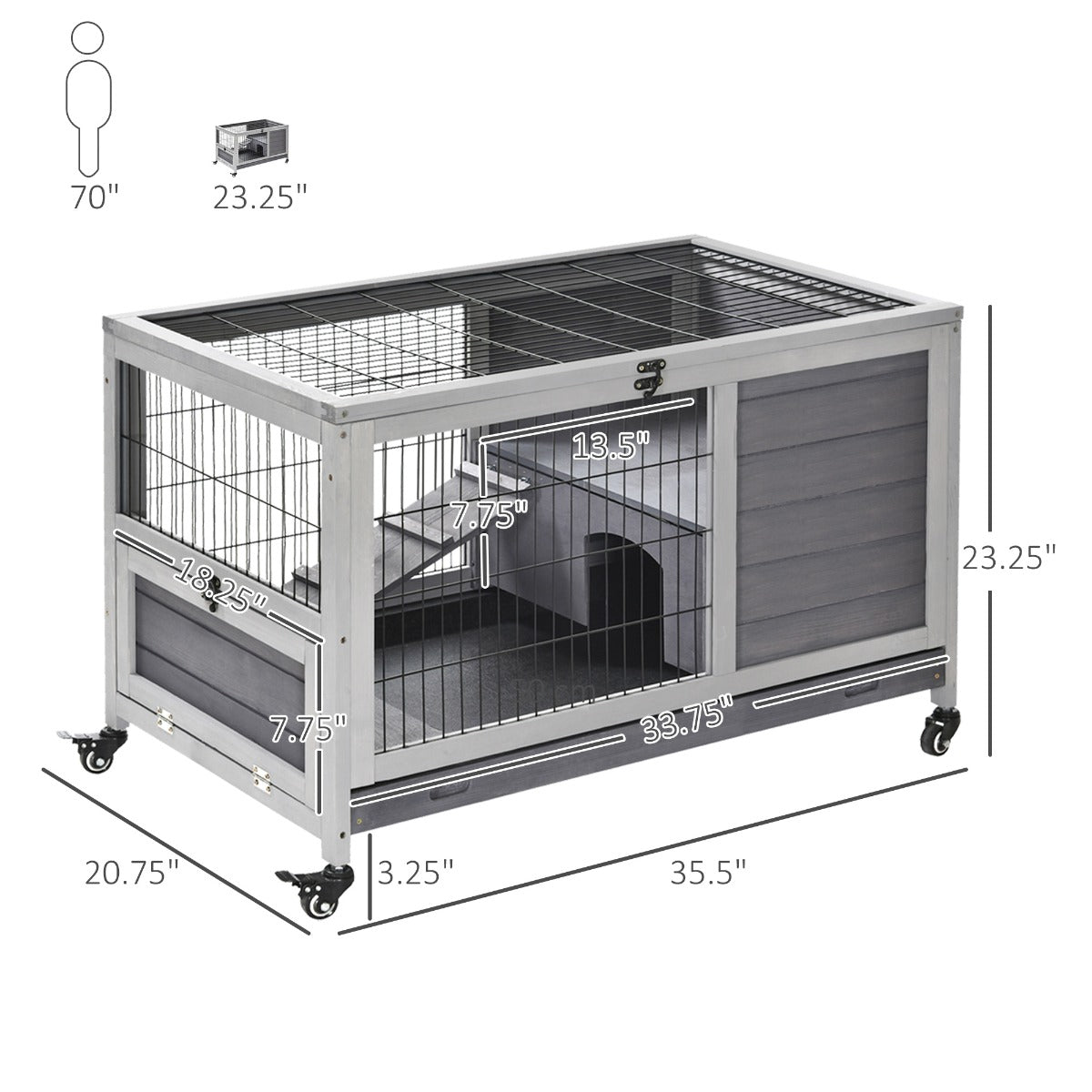 Indoor Rabbit Enclosure with Elevated Habitat and Wheels – view 8
