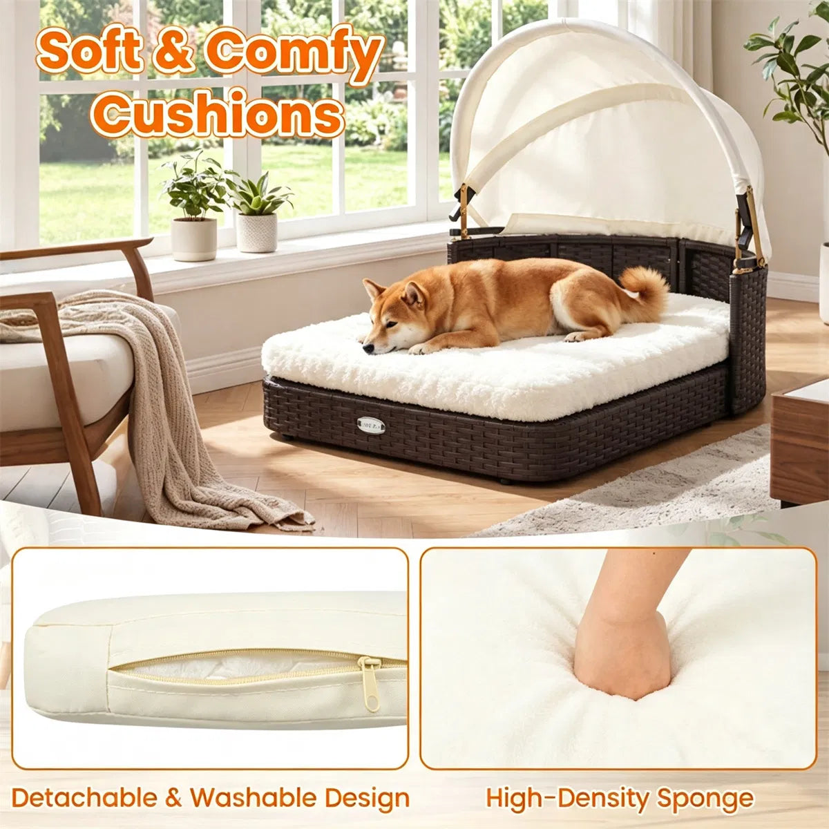 Hand-Woven PE Rattan Dog Bed with Canopy – view 12