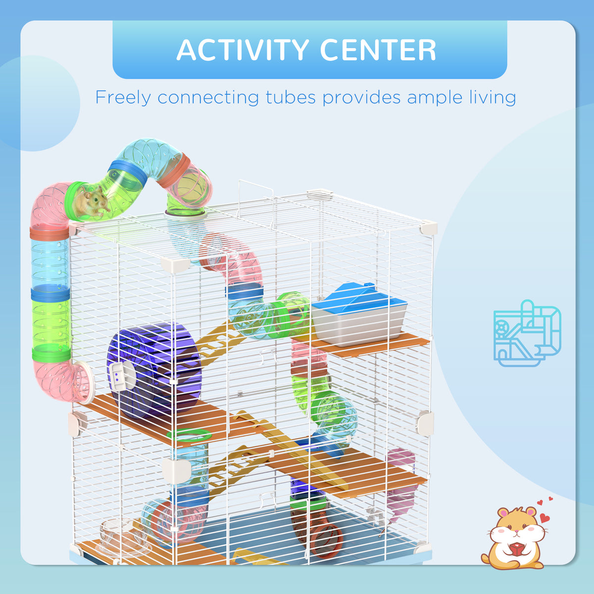 Hamster Cage with Exercise Wheels and Tubes
