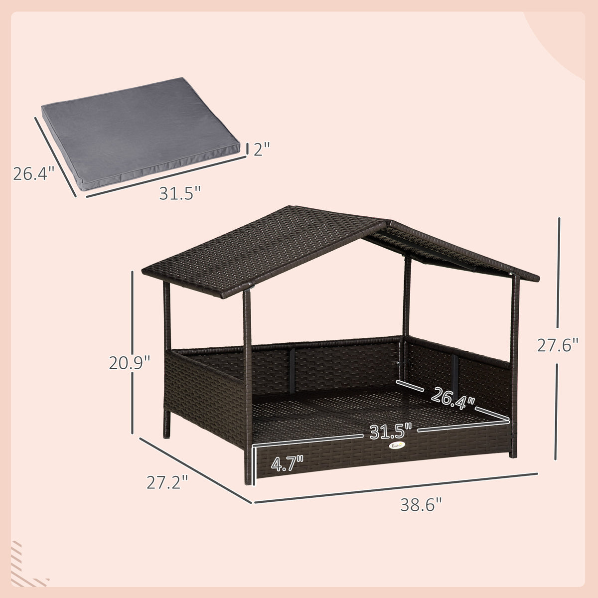 Wicker Dog House with Canopy and Cushion – view 9