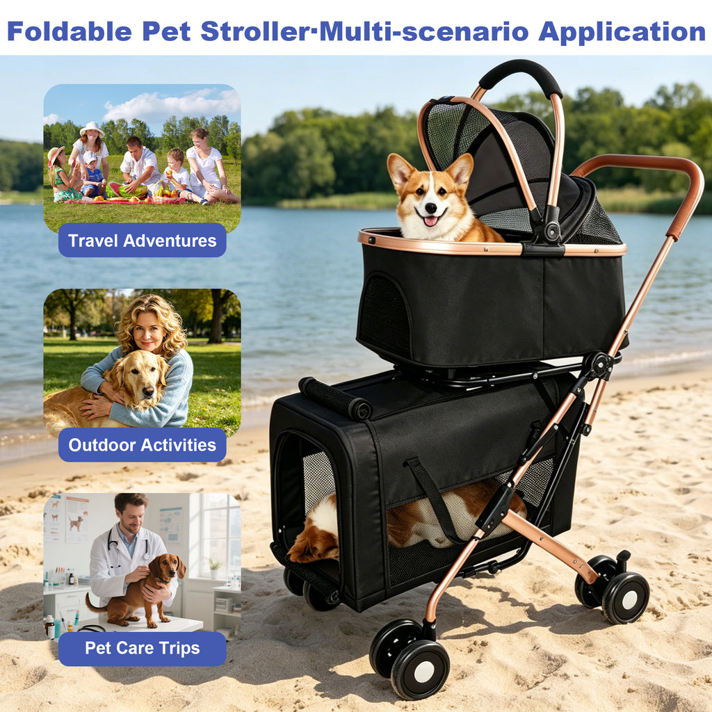 Double Pet Stroller for Dogs and Cats with Convertible Carrier – view 9