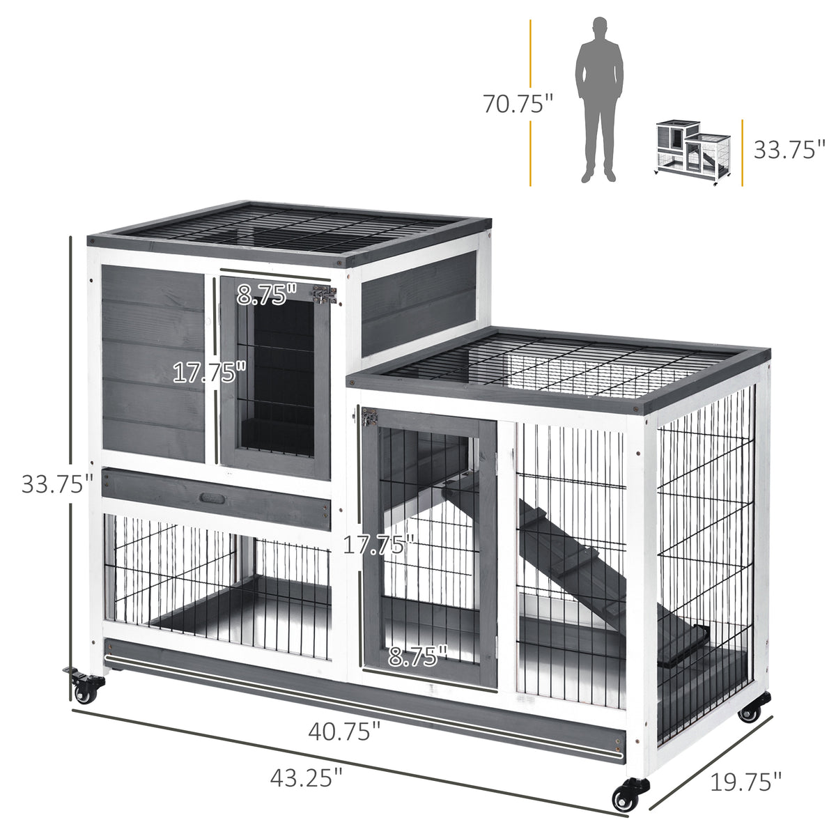 Wooden Rabbit Hutch with Enclosed Run and Wheels – view 9