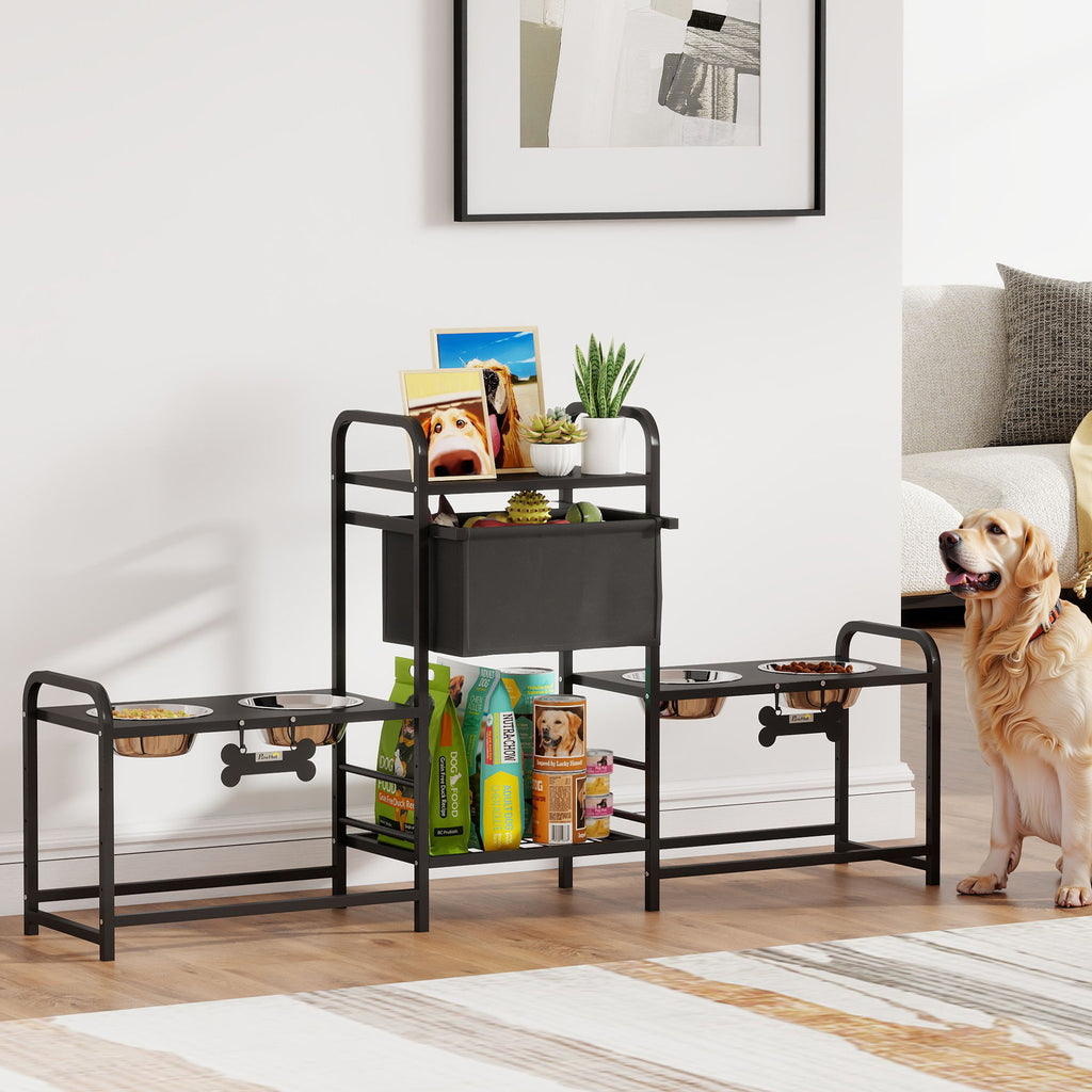 Height Adjustable Dog Bowl Stand with 2 Feeding Stations