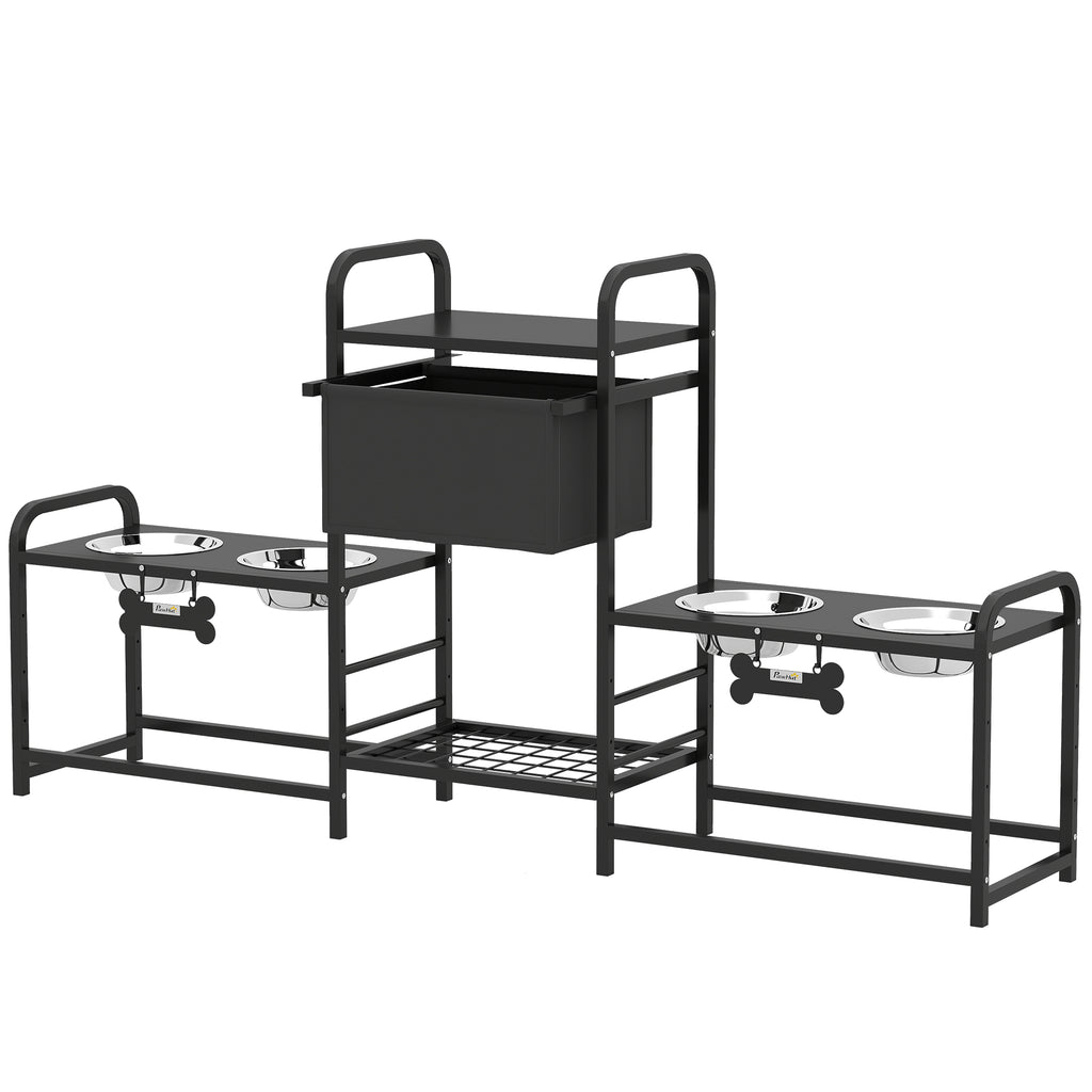 Height Adjustable Dog Bowl Stand with 2 Feeding Stations – Black / 520x310x195 mm
