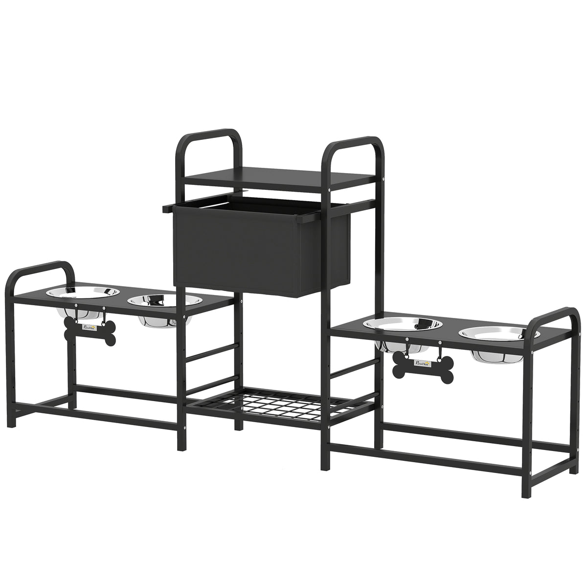 Height Adjustable Dog Bowl Stand with 2 Feeding Stations – Black / 520x310x195 mm