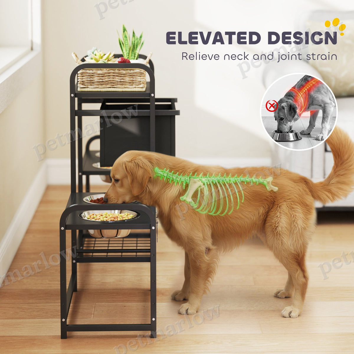 Height Adjustable Dog Bowl Stand with 2 Feeding Stations – view 5