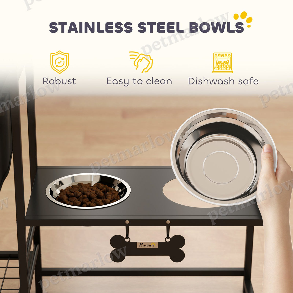 Height Adjustable Dog Bowl Stand with 2 Feeding Stations – view 6