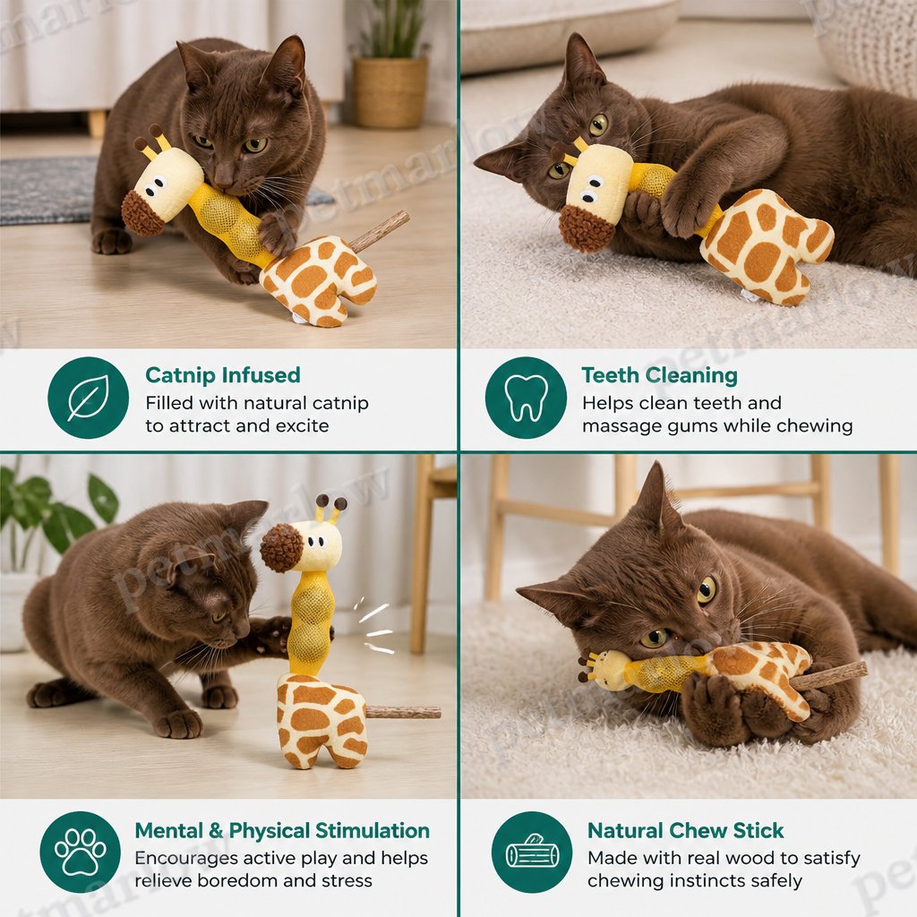 3-in-1 Dental Giraffe Cat Toy – Plush, Catnip Balls & Natural Chew Stick – view 4