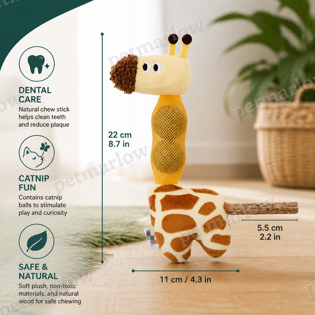 3-in-1 Dental Giraffe Cat Toy – Plush, Catnip Balls & Natural Chew Stick – view 5