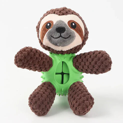 3-in-1 Dog Toy with Plush, Integrated Dental Cleaning Toy, and Treat Hideaway – Brown Sloth