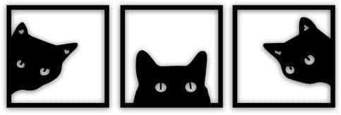 3-Piece Black Cat Art - Wooden Cat Silhouette Decor