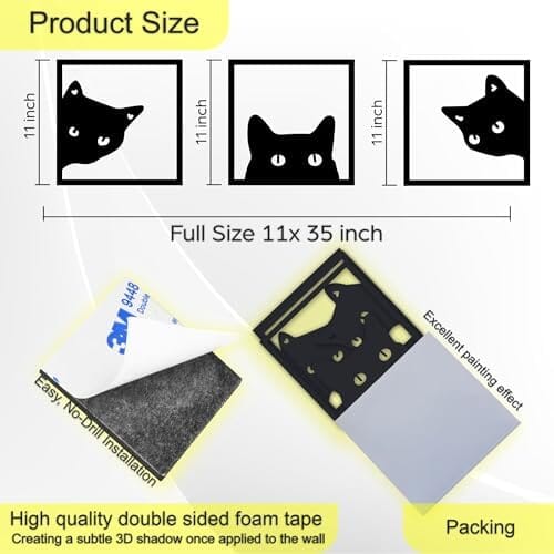 3-Piece Black Cat Art - Wooden Cat Silhouette Decor – view 7