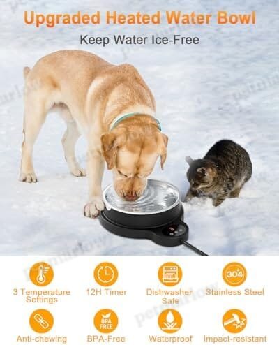 3 Temperature Settings & 12H Timer Outdoor Heated Pet Bowl – view 2