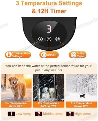 3 Temperature Settings & 12H Timer Outdoor Heated Pet Bowl – view 3