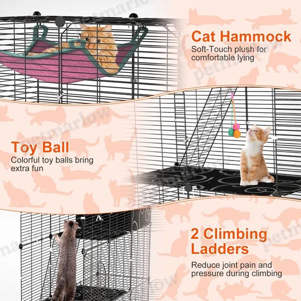 3-Tier Cat Cage Enclosure with Hammock and Toy Ball – view 3