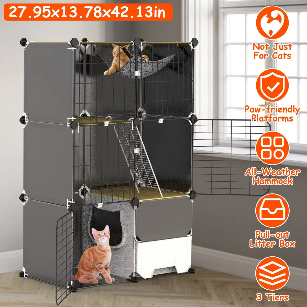 3 Tier Cat Cage with Litter Box and Hammock for Indoor Use