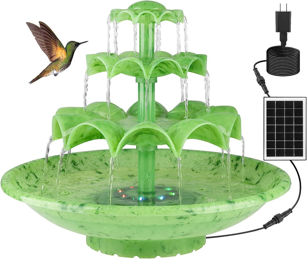 3 Tier DIY Solar Fountain with 24-Hours Working and Lights – Green