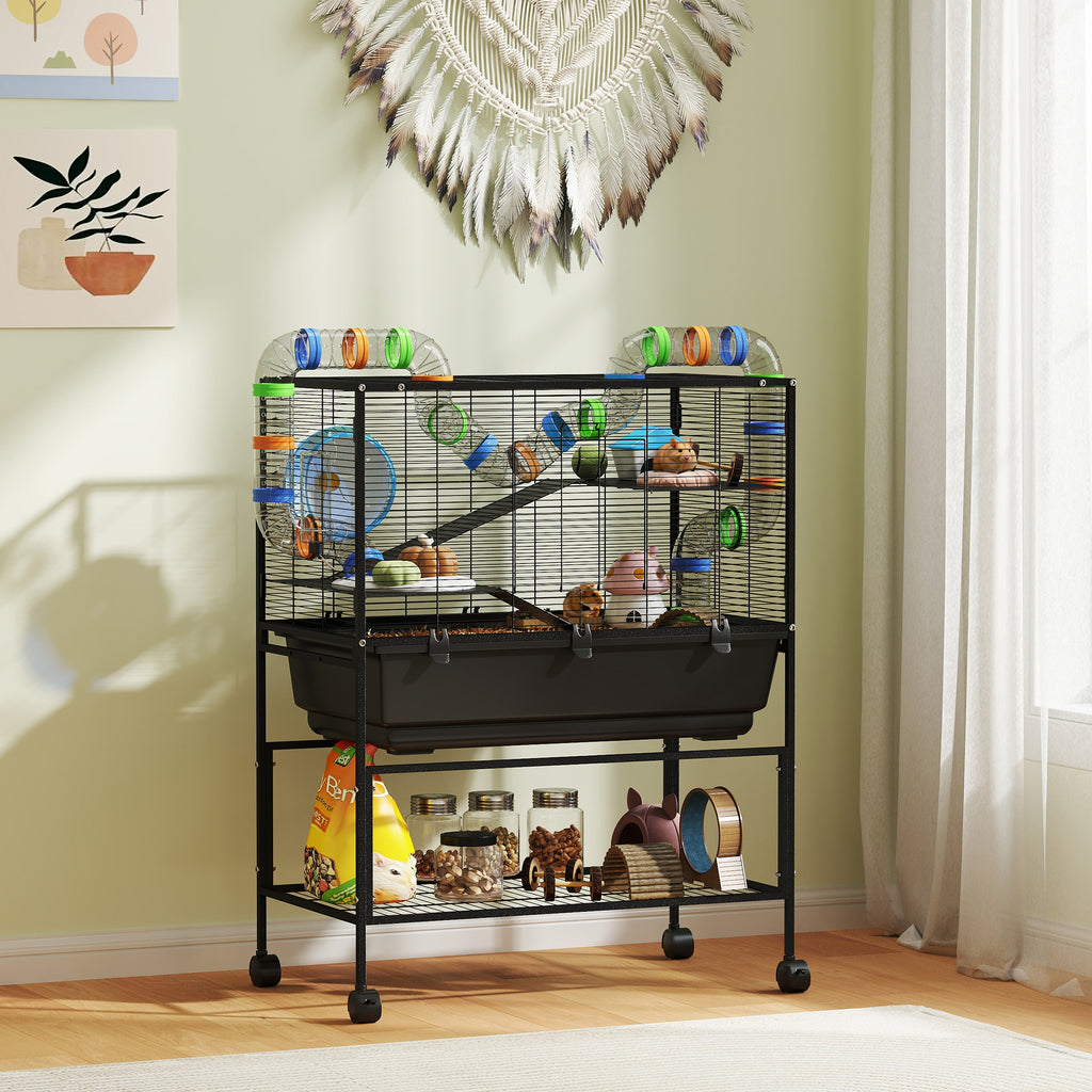 3-Tier Hamster Cage with Exercise Wheel and Storage Shelf