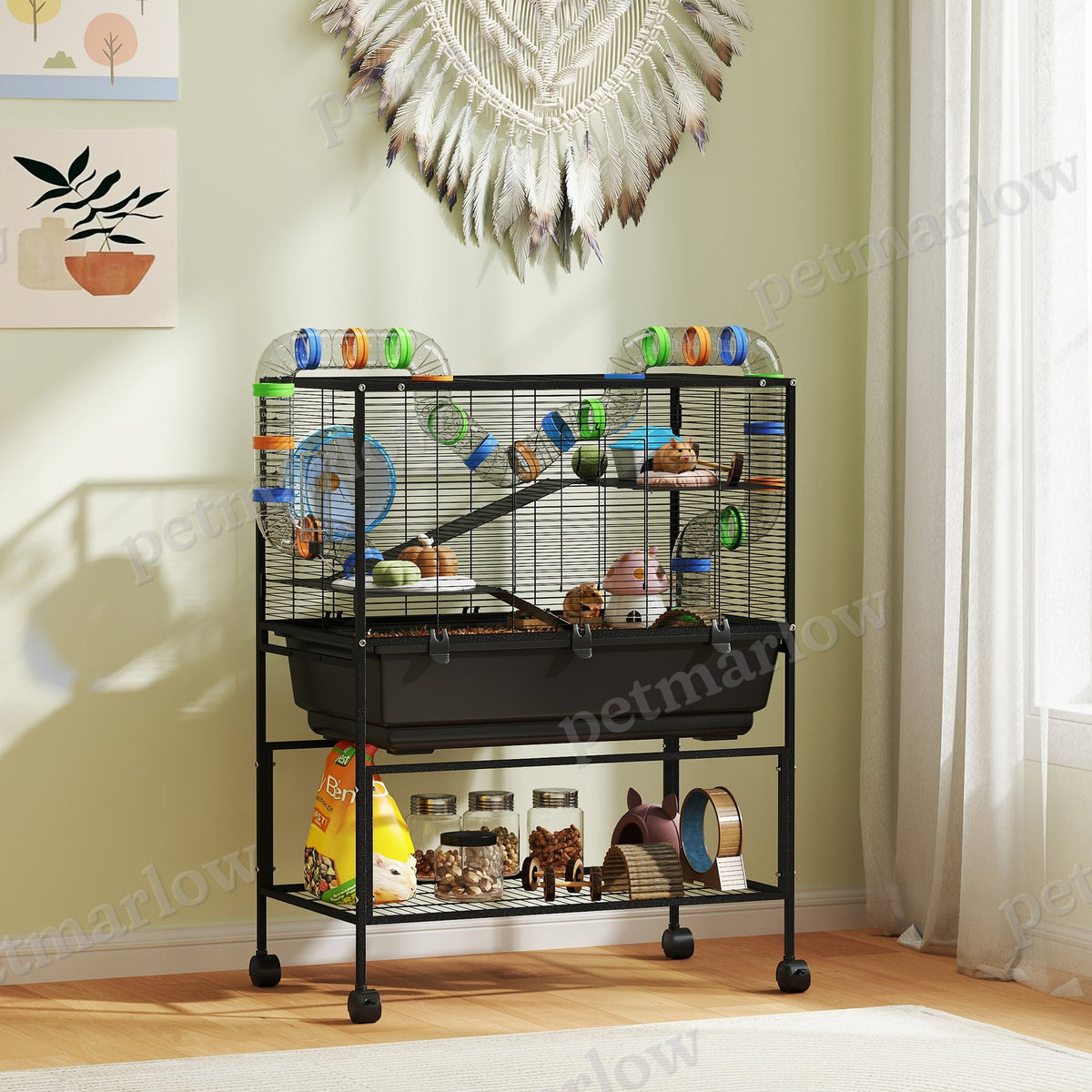 3-Tier Hamster Cage with Exercise Wheel and Storage Shelf – view 3