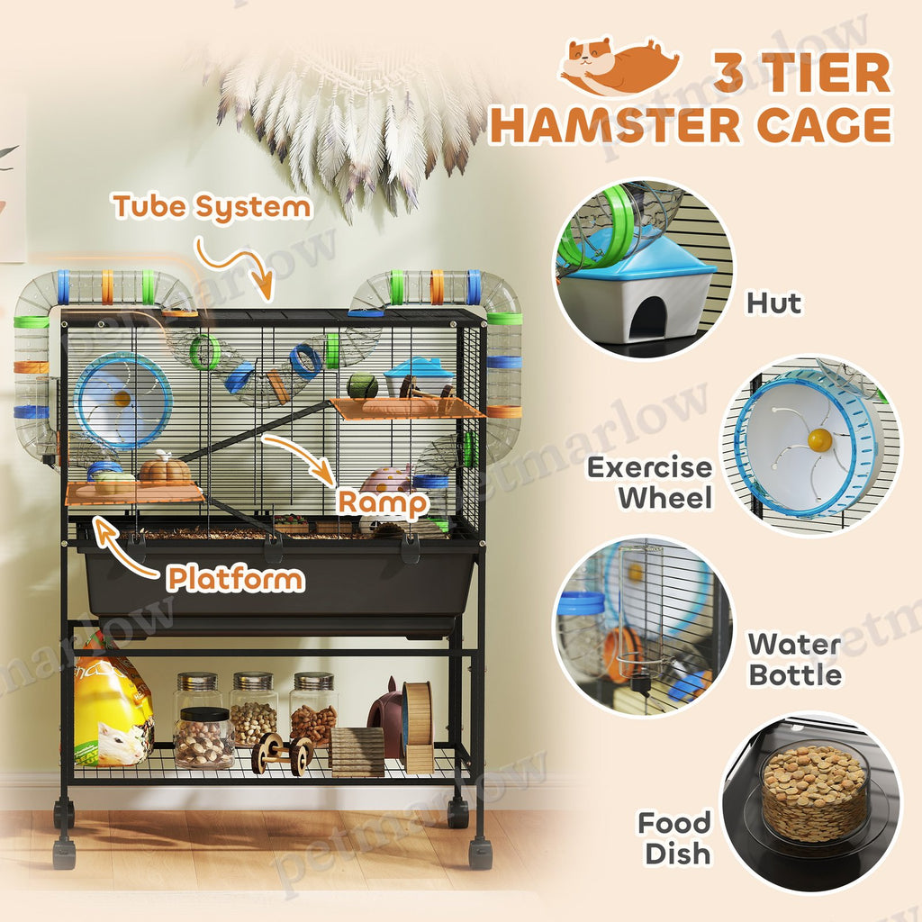 3-Tier Hamster Cage with Exercise Wheel and Storage Shelf – view 5