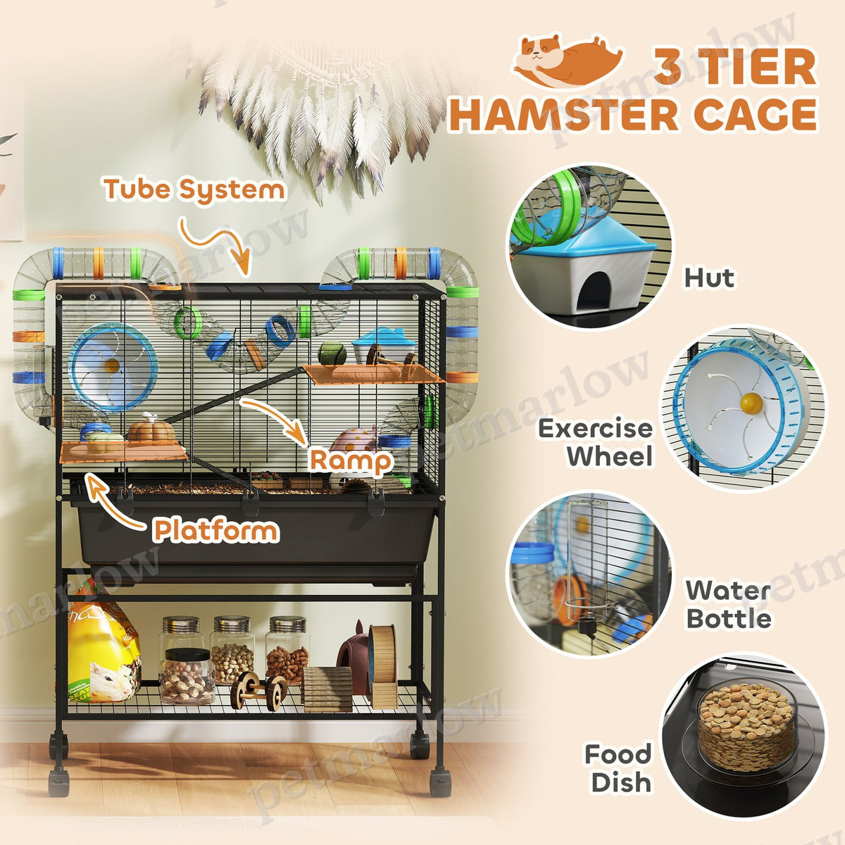 3-Tier Hamster Cage with Exercise Wheel and Storage Shelf – view 5