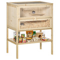 3-Tier Wooden Hamster Cage with Openable Top and Front Door – Natural Wood / 870x465x170 mm
