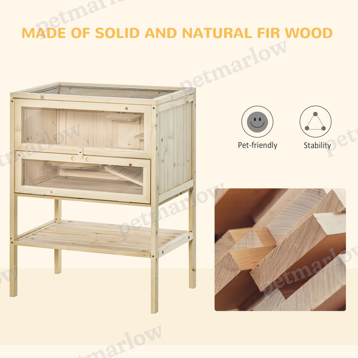 3-Tier Wooden Hamster Cage with Openable Top and Front Door – view 3