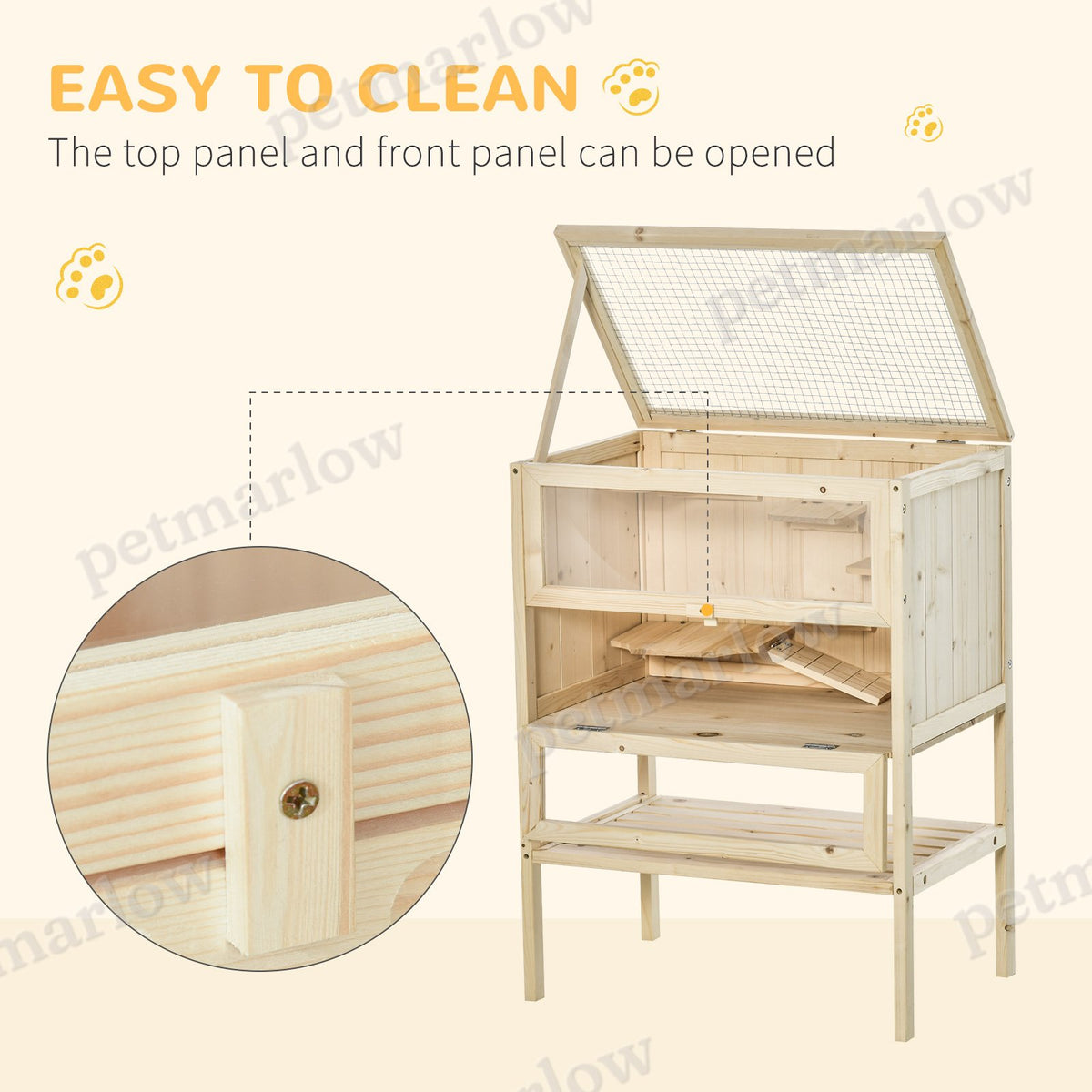 3-Tier Wooden Hamster Cage with Openable Top and Front Door – view 5