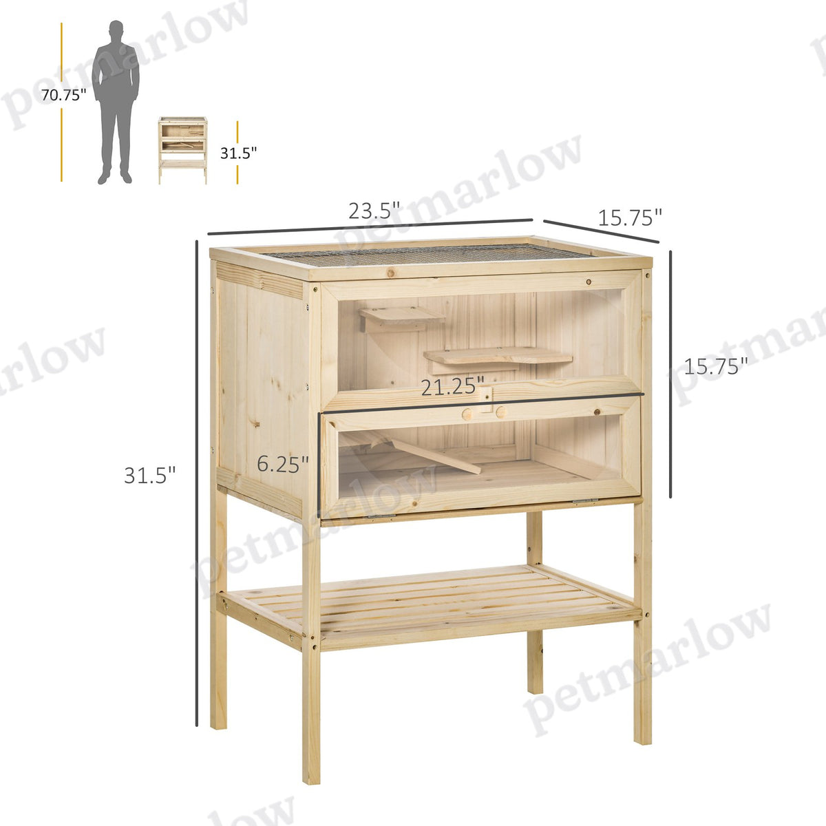 3-Tier Wooden Hamster Cage with Openable Top and Front Door – view 6