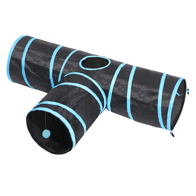 3-Way Collapsible Tunnel Toy for Indoor Cats – Blue