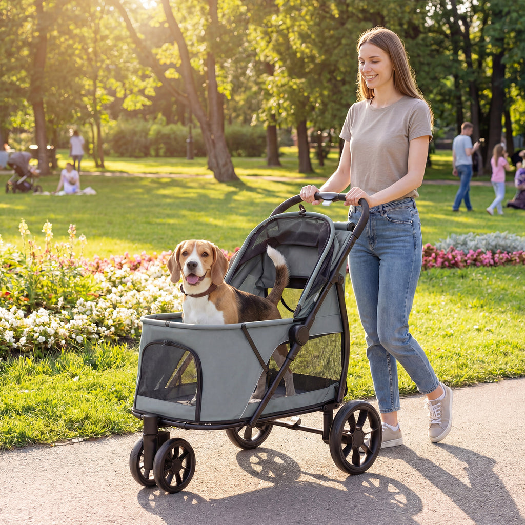 3 Wheel Pet Stroller for Medium Dogs with Easy One-Click Fold