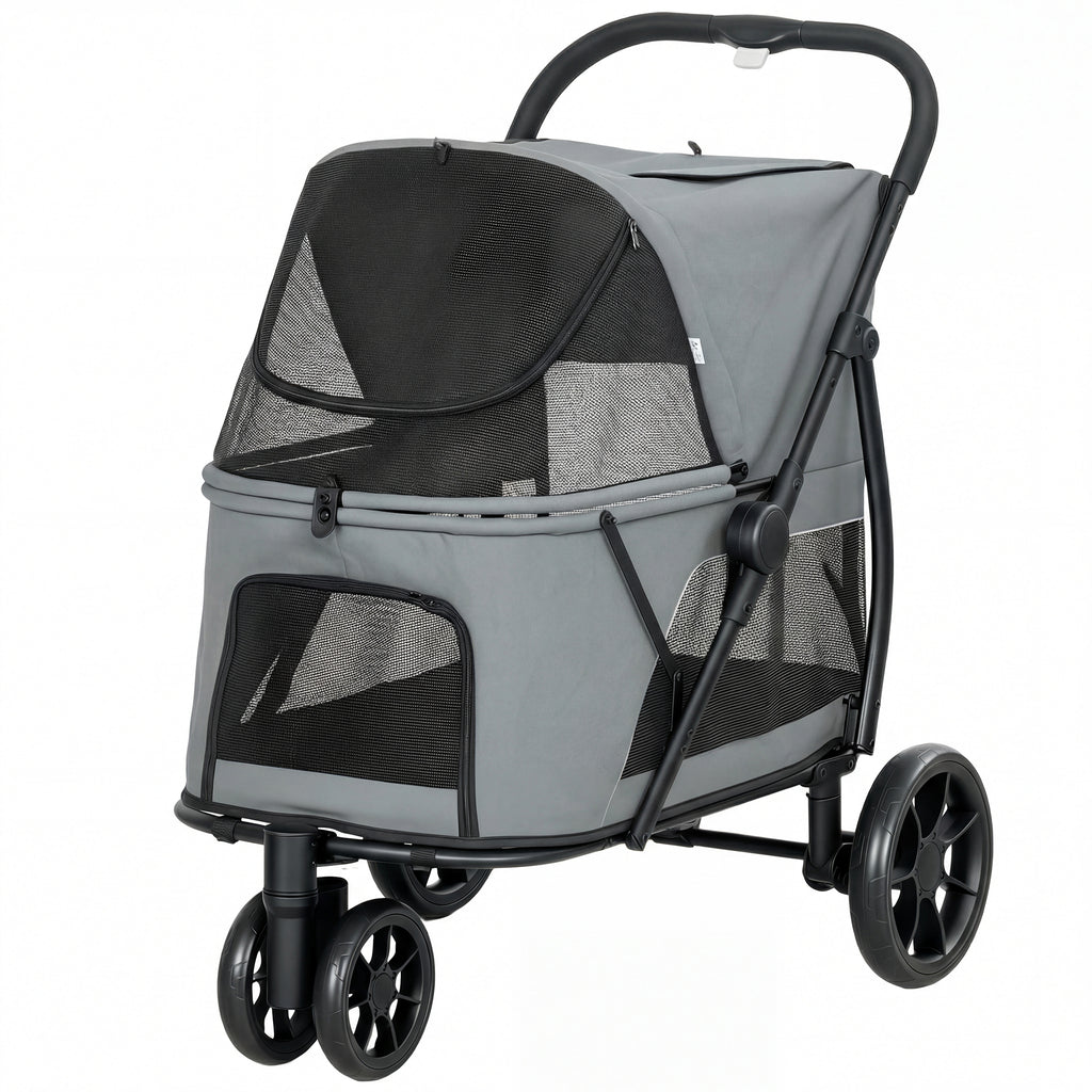 3 Wheel Pet Stroller for Medium Dogs with Easy One-Click Fold – Gray / 805x220x510 mm