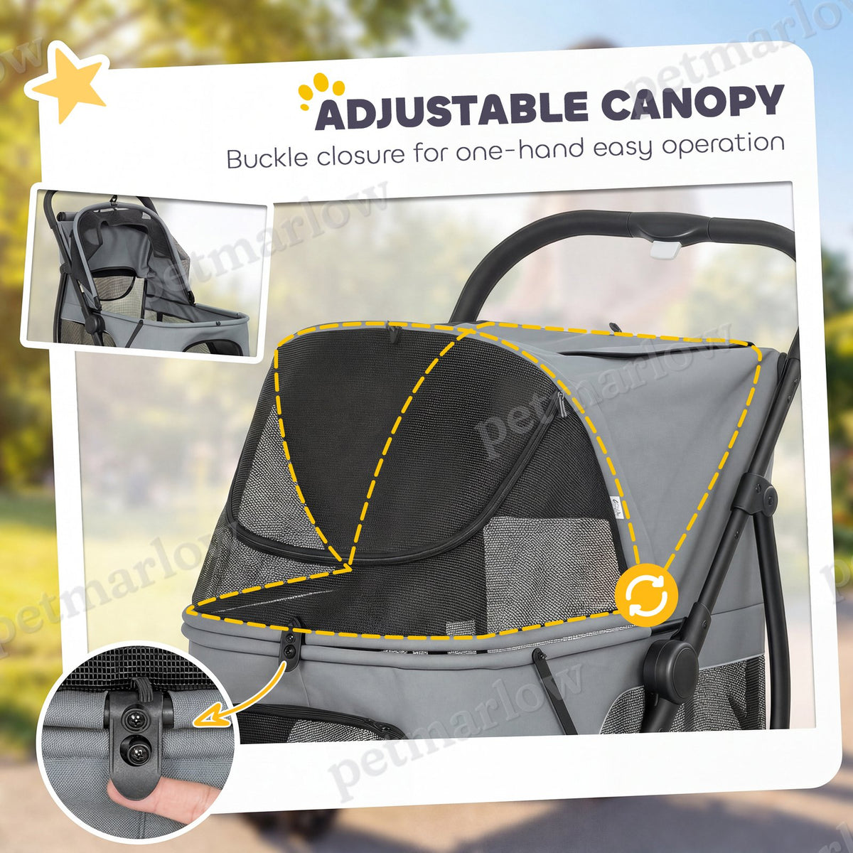 3 Wheel Pet Stroller for Medium Dogs with Easy One-Click Fold