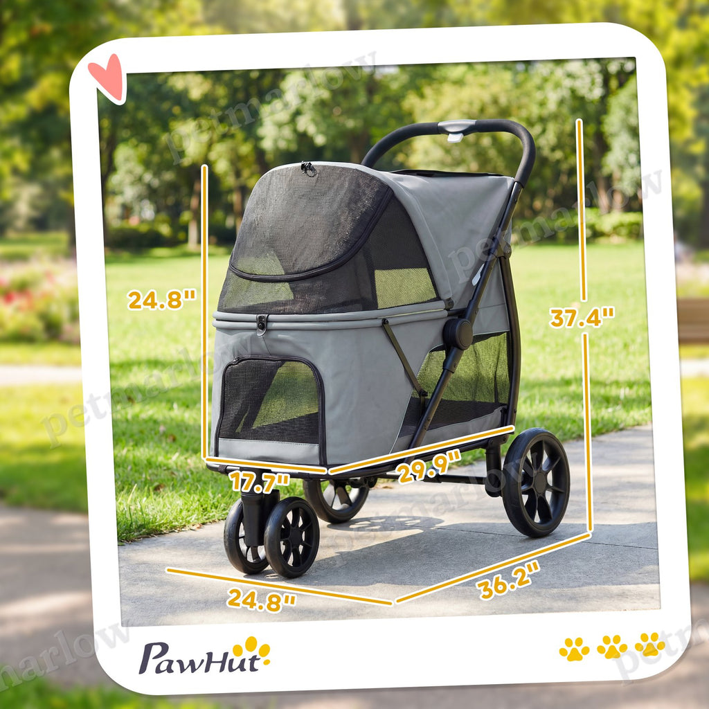 3 Wheel Pet Stroller for Medium Dogs with Easy One-Click Fold – view 5