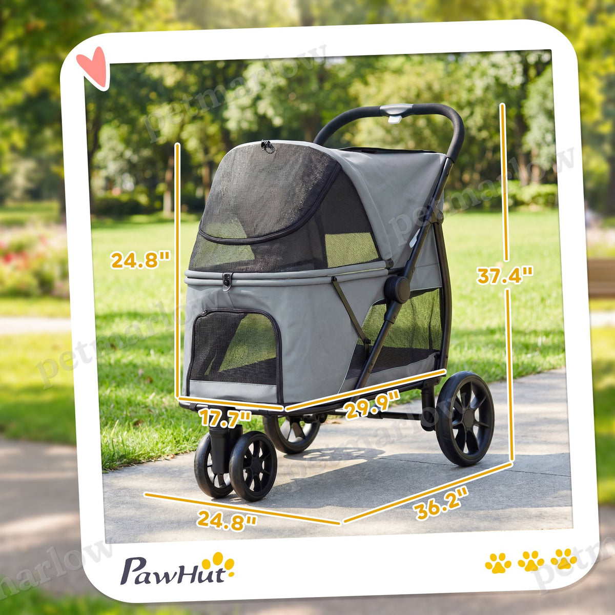 3 Wheel Pet Stroller for Medium Dogs with Easy One-Click Fold