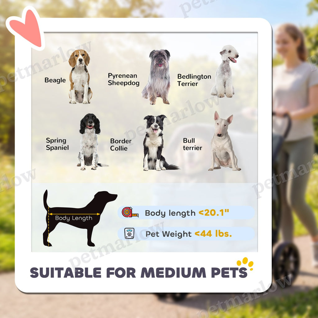 3 Wheel Pet Stroller for Medium Dogs with Easy One-Click Fold – view 6