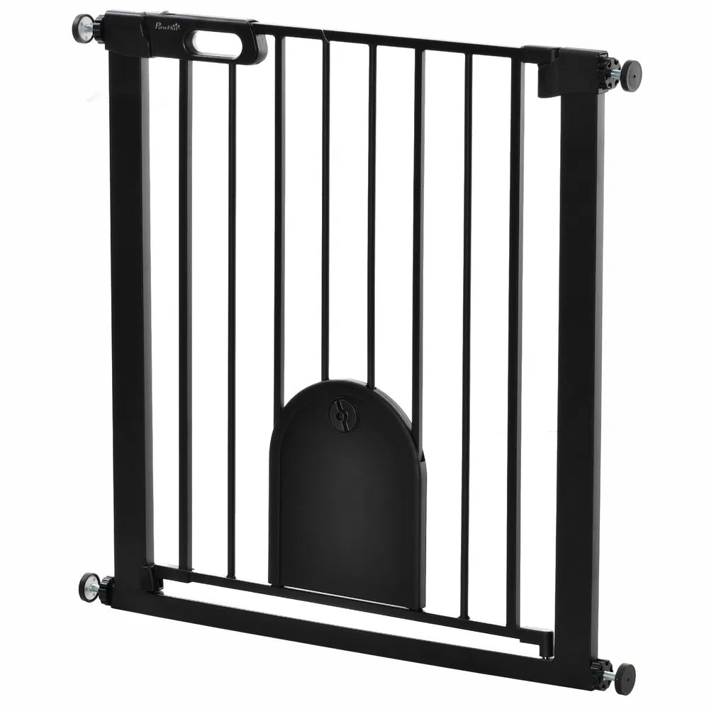 30" Extra Wide Dog Gate with Small Door – Black