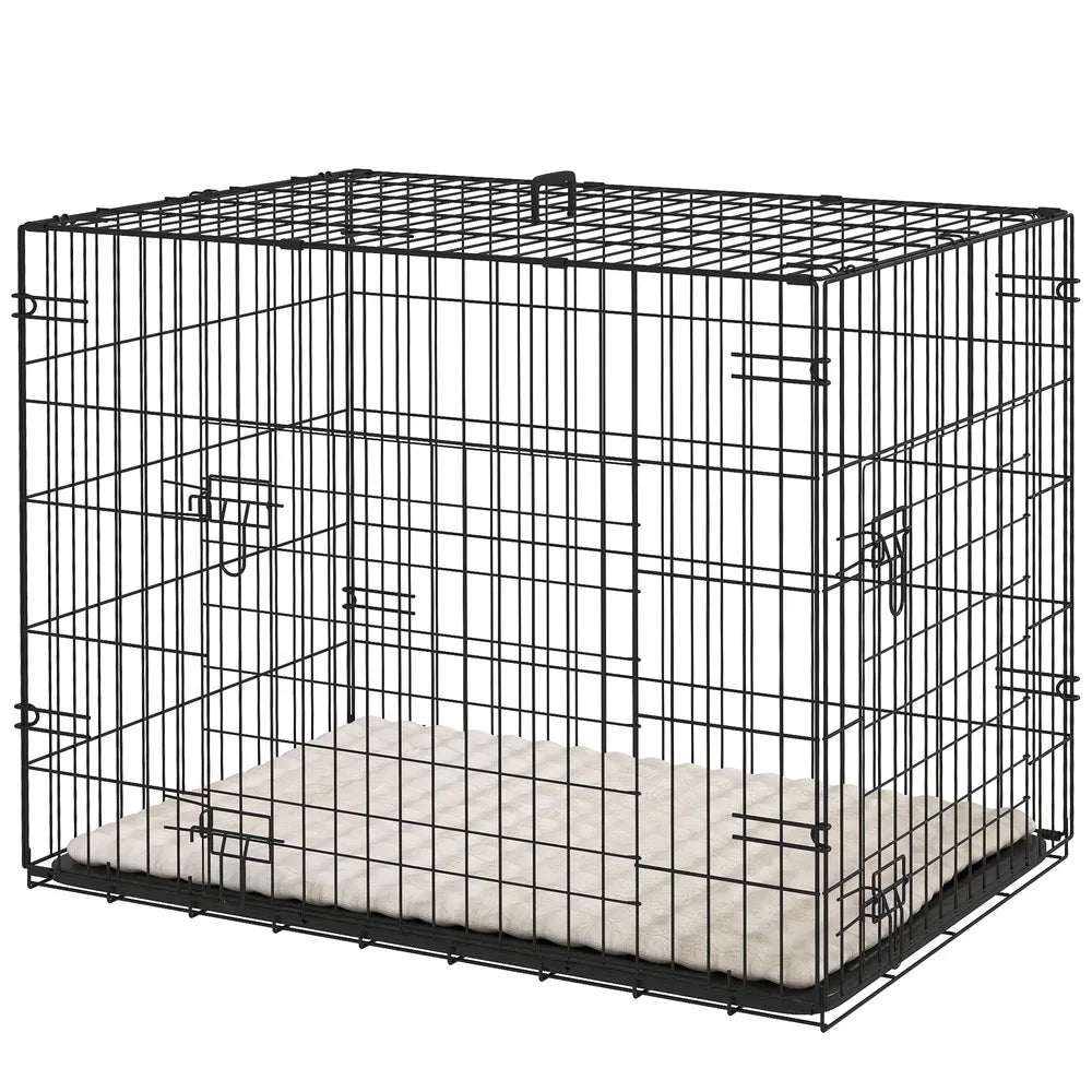 30" Dog Crate with 2 Doors and Soft Cushion for Small Dogs – Black