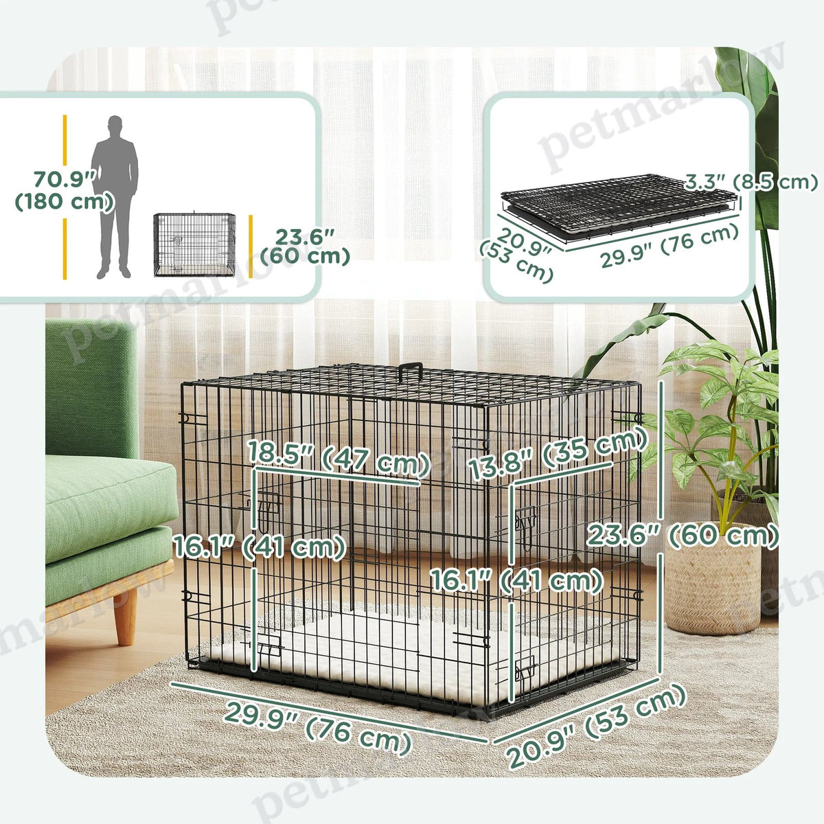 30" Dog Crate with 2 Doors and Soft Cushion for Small Dogs – view 5