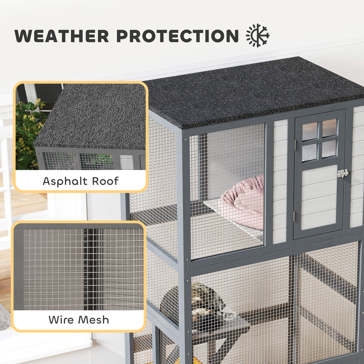 Wooden Outdoor Cat House with Perches and Wheels – view 8