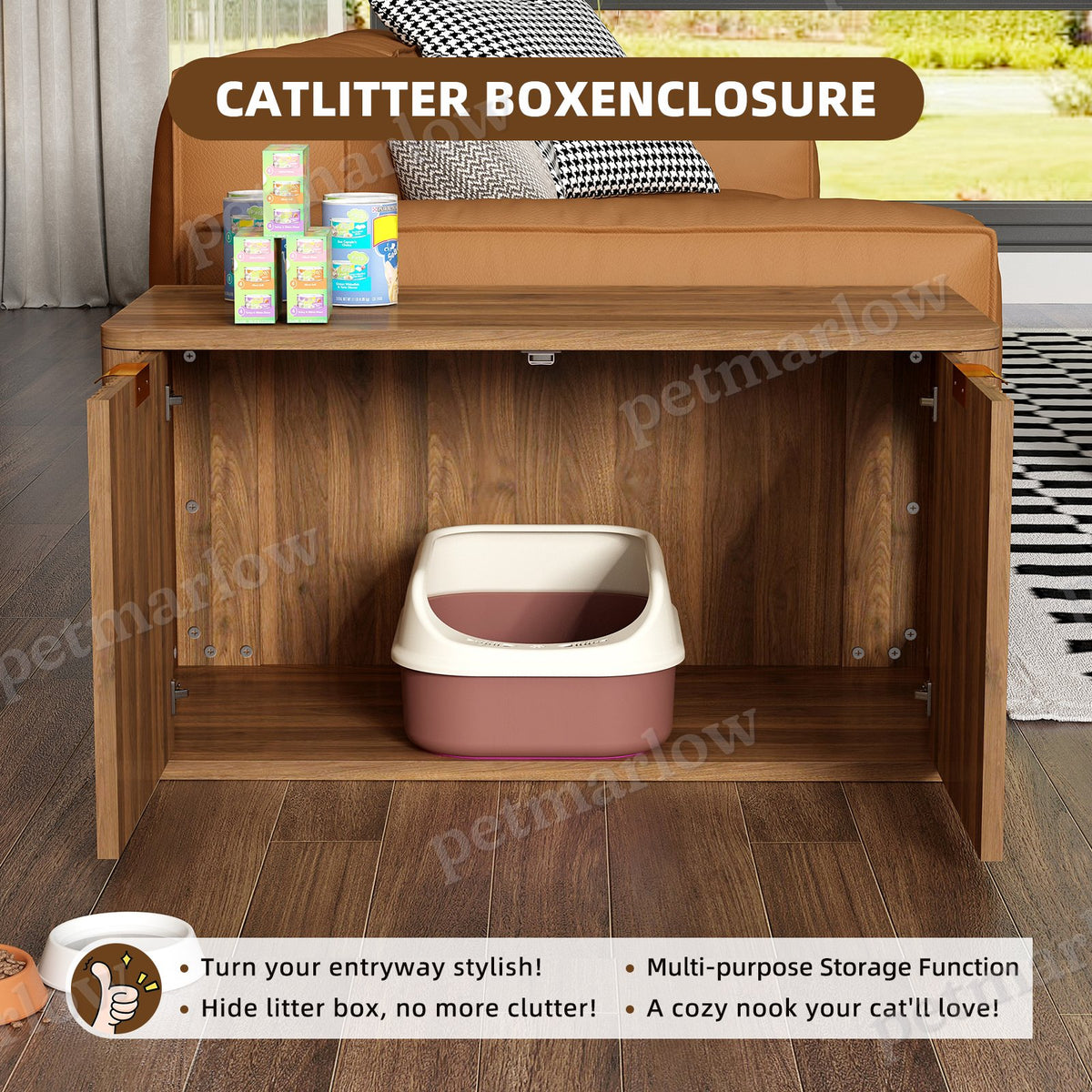 Walnut Cat Litter Box Enclosure Furniture – view 4