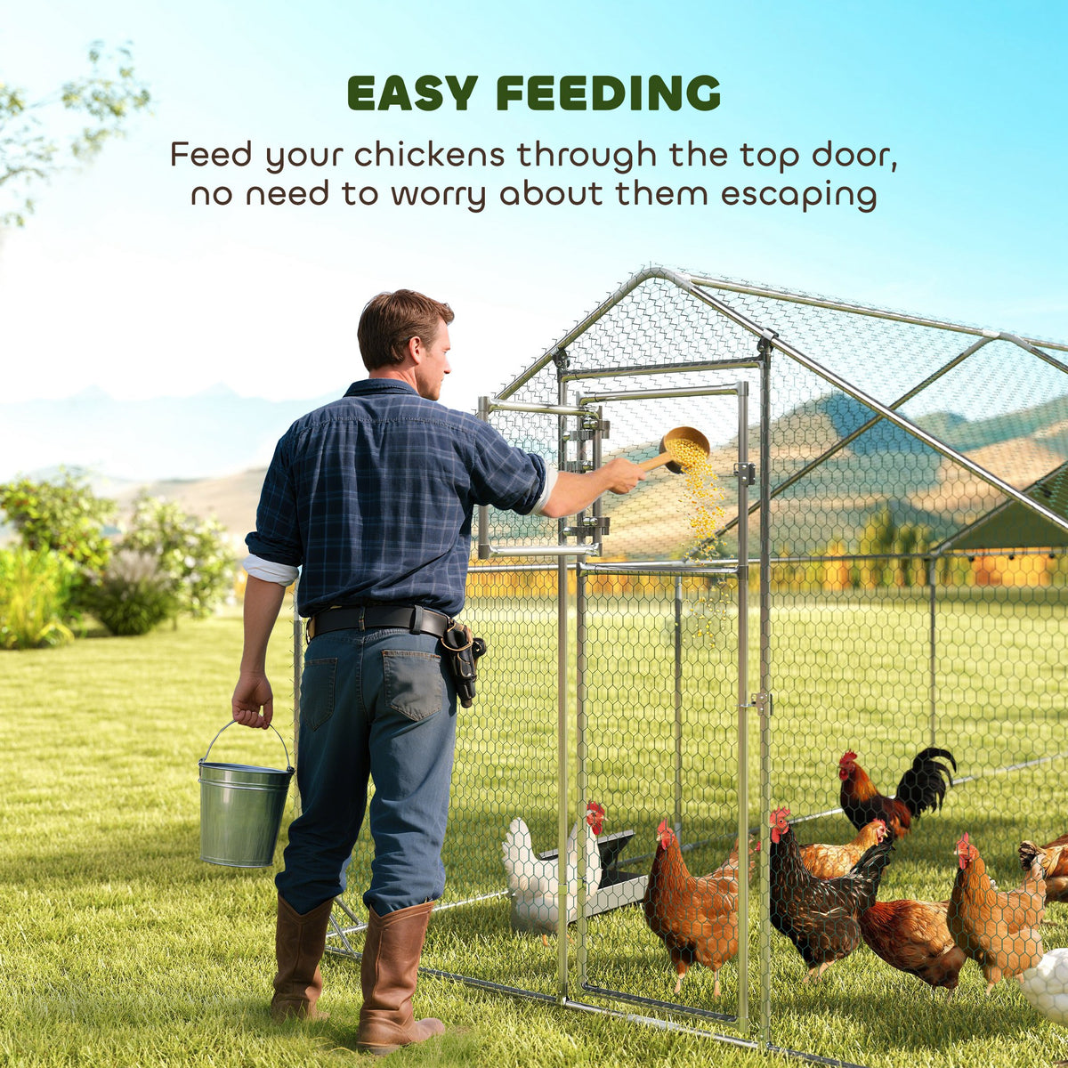 Metal Chicken Run with Waterproof Cover for Poultry – view 7