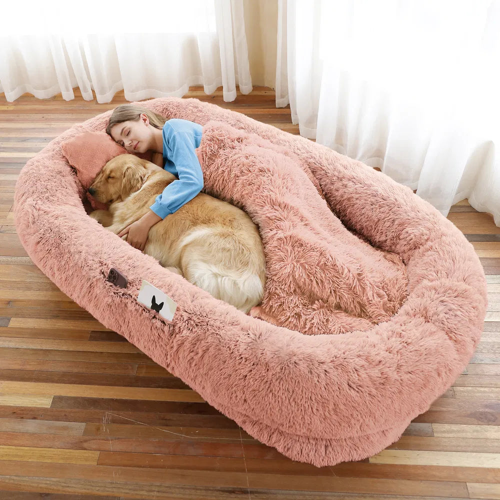Large Washable Faux Fur Dog Bed for People and Pets – view 9