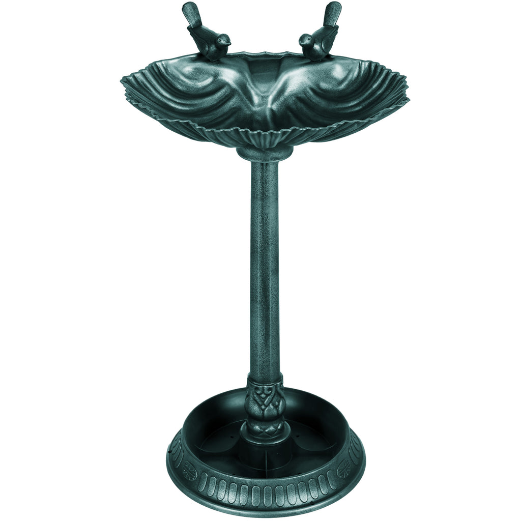 32" Decorative Bird Bath with Dual Basins and Bird Statues – Dark Green / 530x180x440 mm
