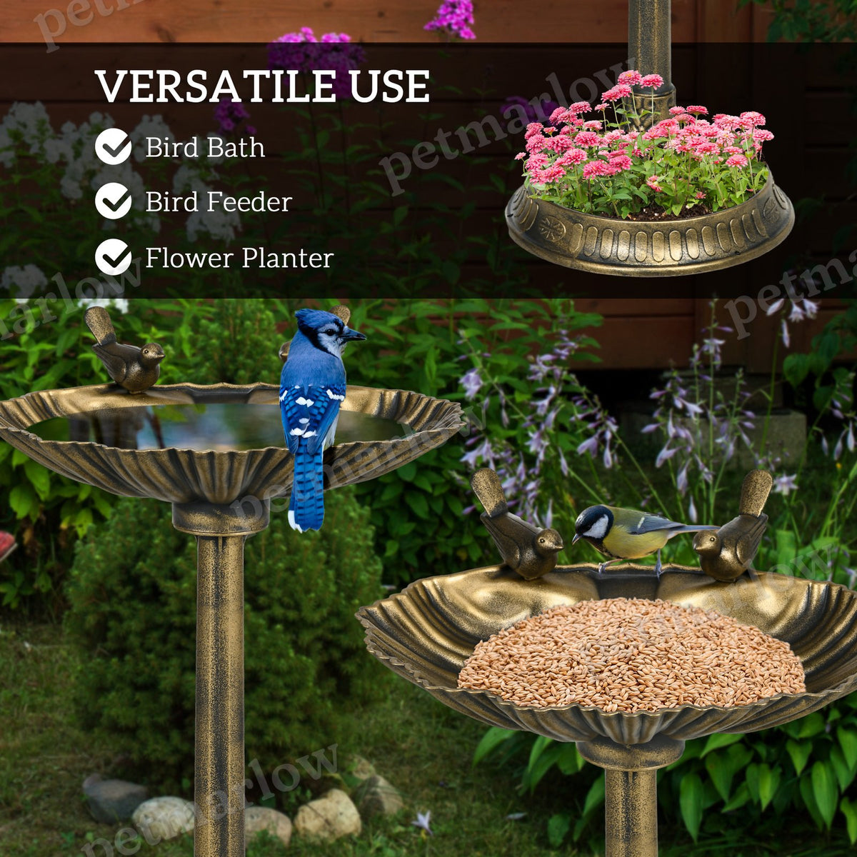 32" Decorative Bird Bath with Planter and Bird Statues – view 6
