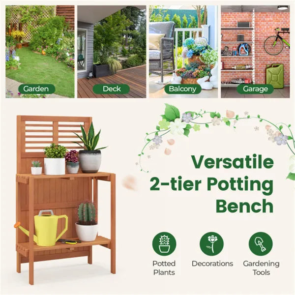 Foldable Outdoor Garden Plant Stand with Storage Shelves – view 8