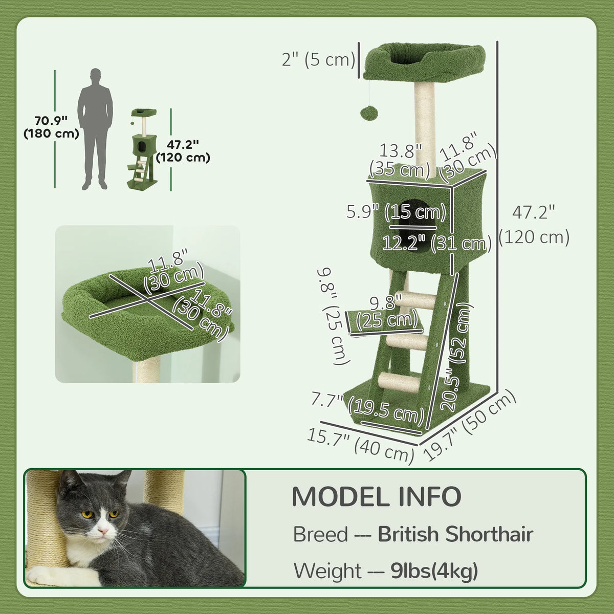 Tall Cat Tree Tower with Condo, Ladder and Scratching Posts – view 7