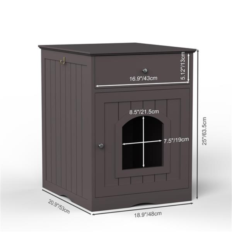 Cat Litter Box Enclosure with Drawer and Side Table – view 8