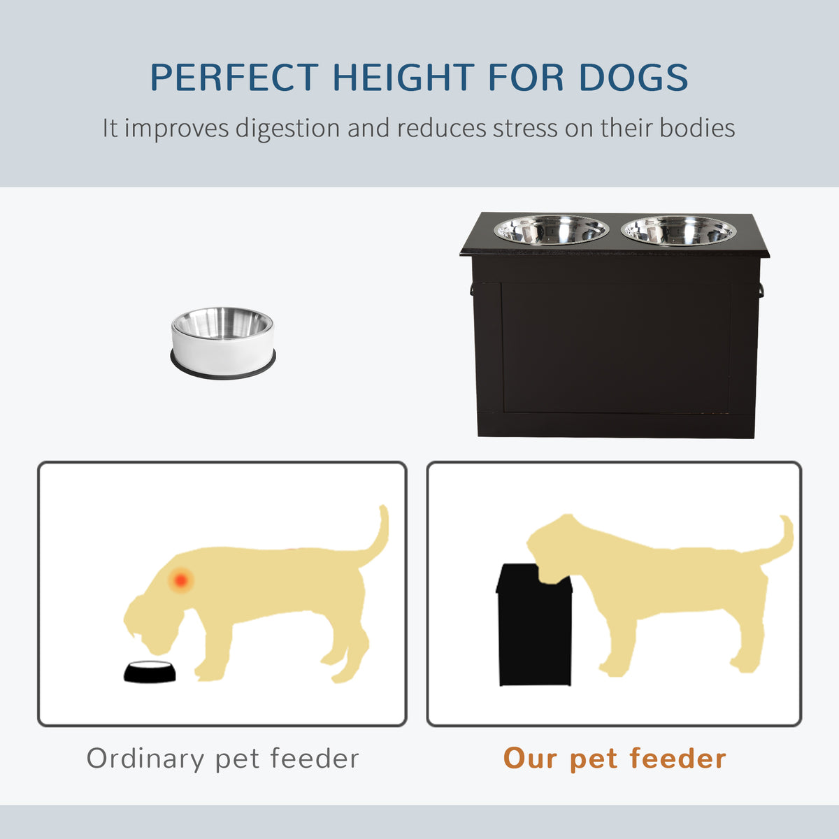 Raised Pet Feeding Storage Station with 2 Bowls – view 9